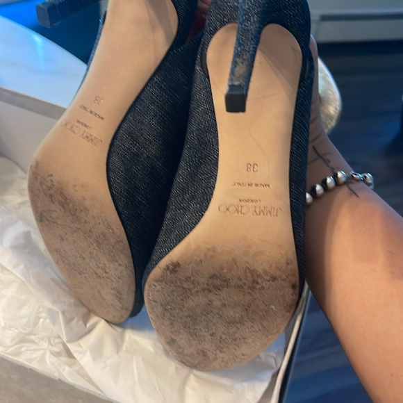 Jimmy Choo Blue Denim Peep Toe Heels - Picture 7 of 8